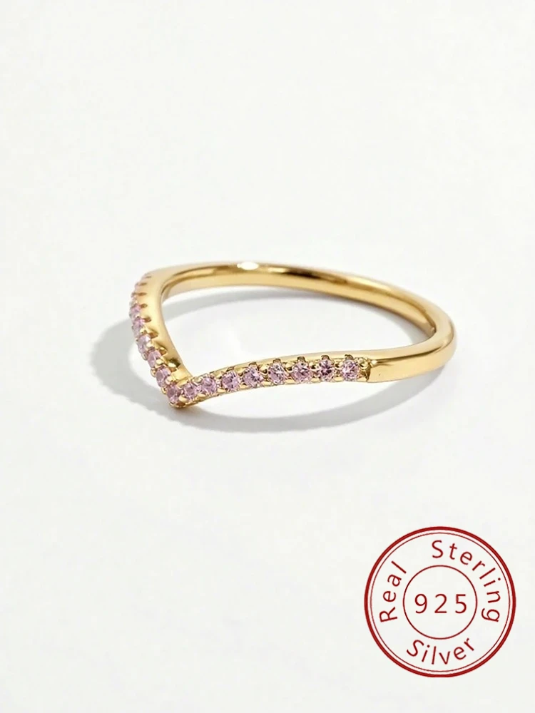 

925 Sterling Silver Fashion Personalized V-shaped zircon Shiny Ring For Women Anniversary Party High Quality Fine Jewelry