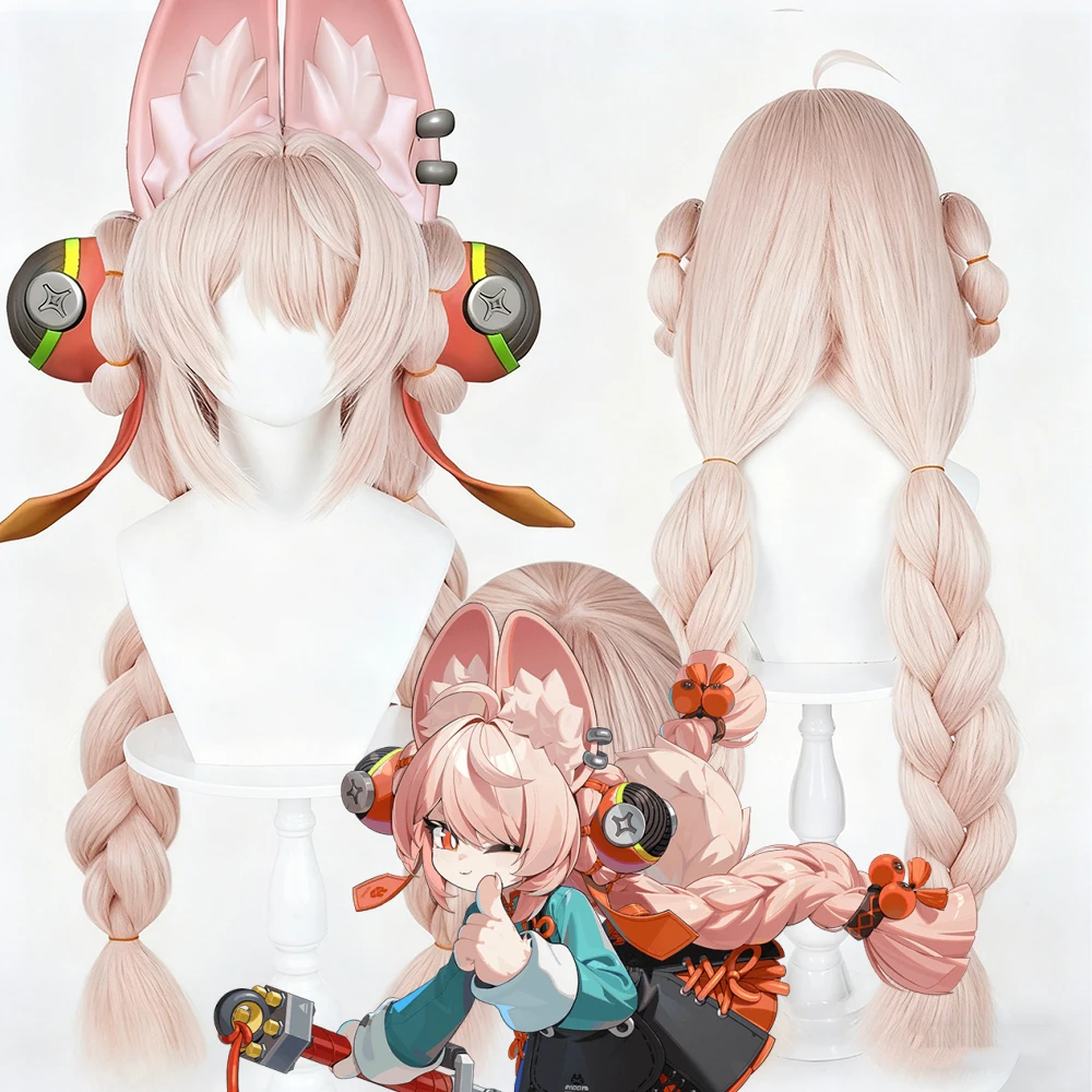 Game Zenless Zone Zero Zhao Cosplay Wig Women Lolita Pink Long Braided Hair Heat Resistant Synthetic Wigs Carnival Party Costume
