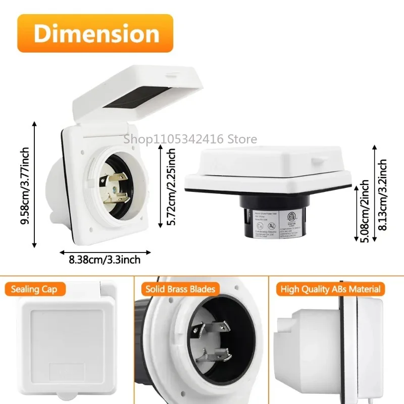 RV 30 AMP Power Inlet 125V NEMA L5-30P L5-30R Twist Lock Plug Female Connector with Waterproof Cover Boot Kit