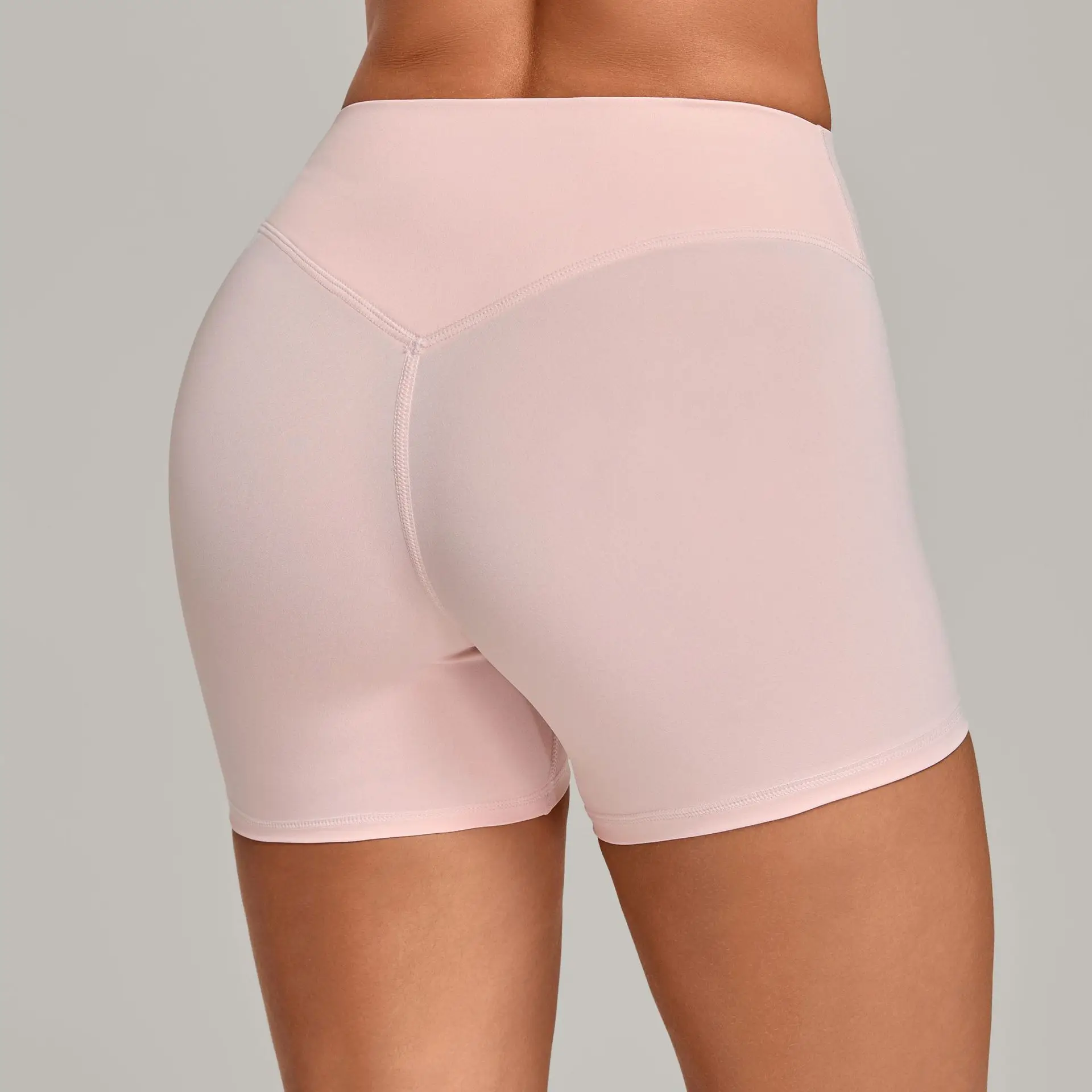 Naked-feel High-waisted Yoga Shorts Seamless Front V-shaped Back Butt Lifting Tight-fitting Leggings Gym Workout Fitness Shorts