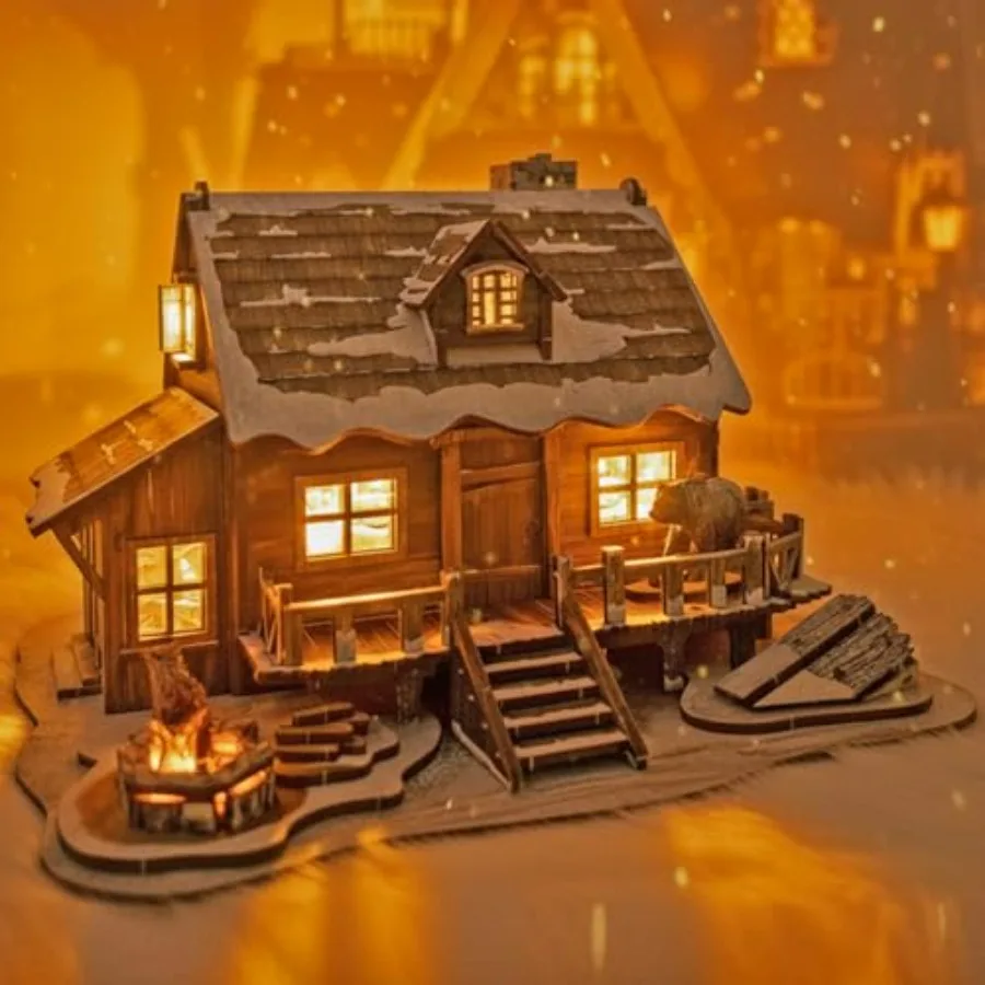 

Светодиодный 3D-пазл из дерева: Зимняя хижина, миниатюрный конструктор DIY с LED-подсветкой - 3D-модель деревенской деревянной хижи, декор, подарок