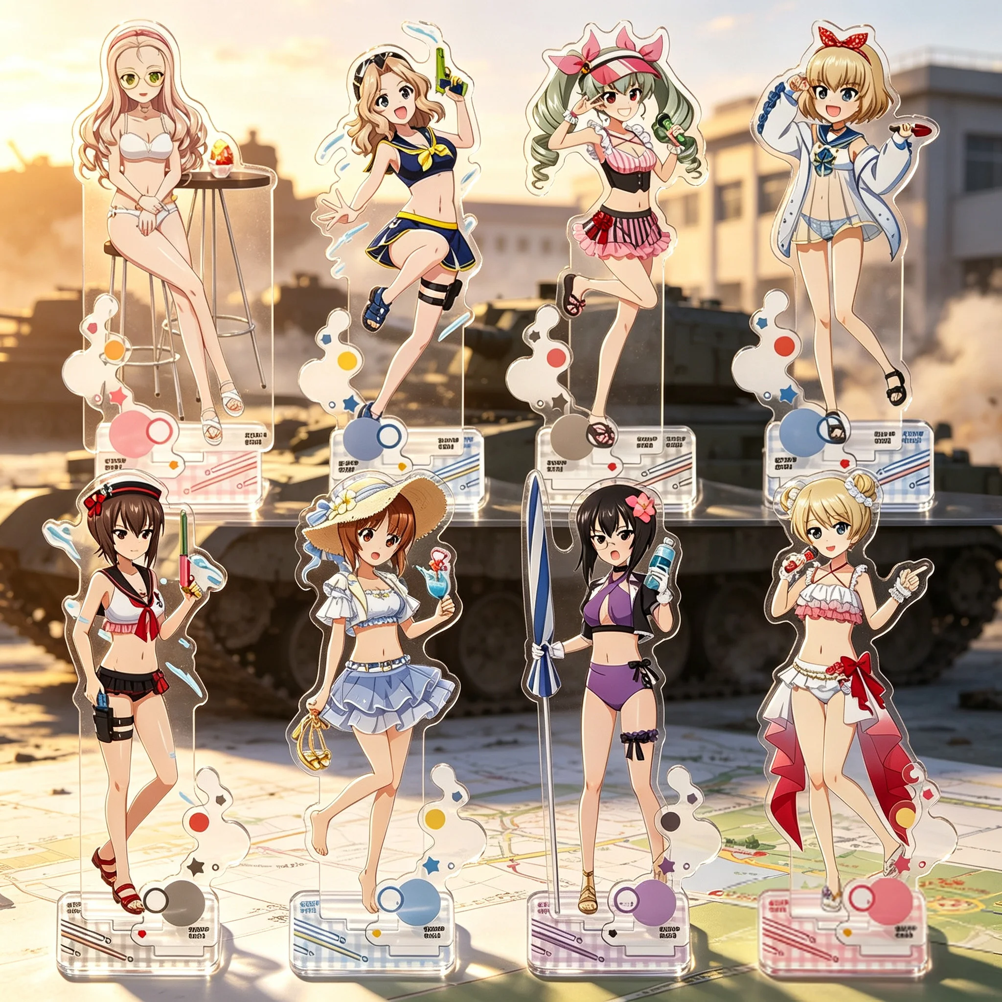 Summer Beach Girls und Panzer Miho Maho Kay Darjeeling Anchovy Marie Katyusha Hana Standee Acrylic Keychain For Collection
