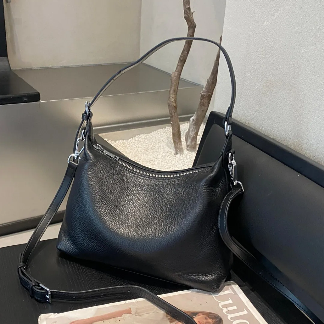 Women's Full-Grain Leather High Quality Crossbody Bag - Slim Zip Pocket Commuter Shoulder Purse for Day To Night