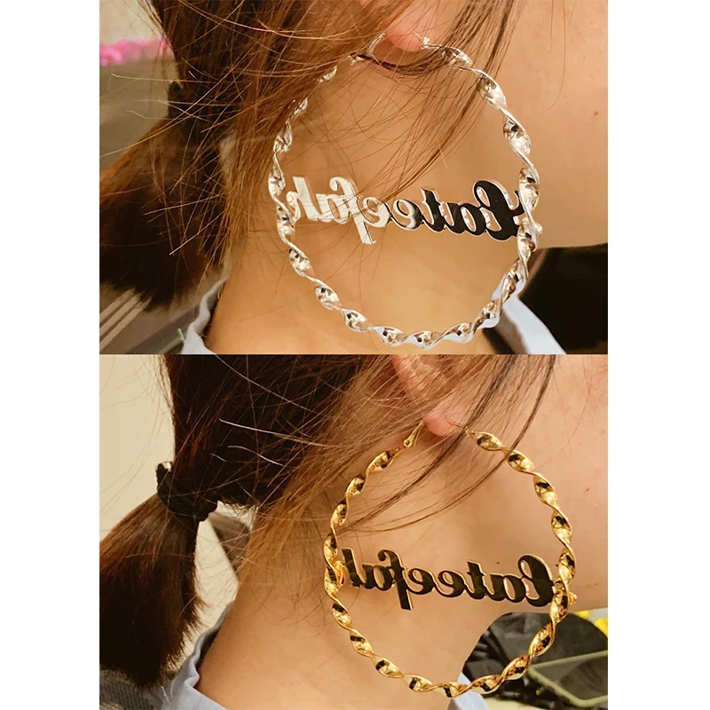 2023 Custom Name Twisted Hoop Earrings Personalized Name Spiral Earrings Name Earrings Stainless Steel Jewelry Gifts