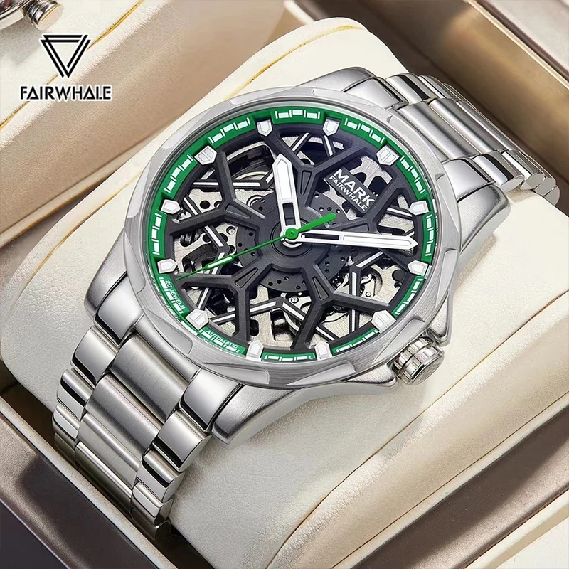 Mark Fairwhale Fashion Men\'s Watch Hollow Out Luminous Waterproof Stainless Steel Top Automatic Mechanical Watch For Men