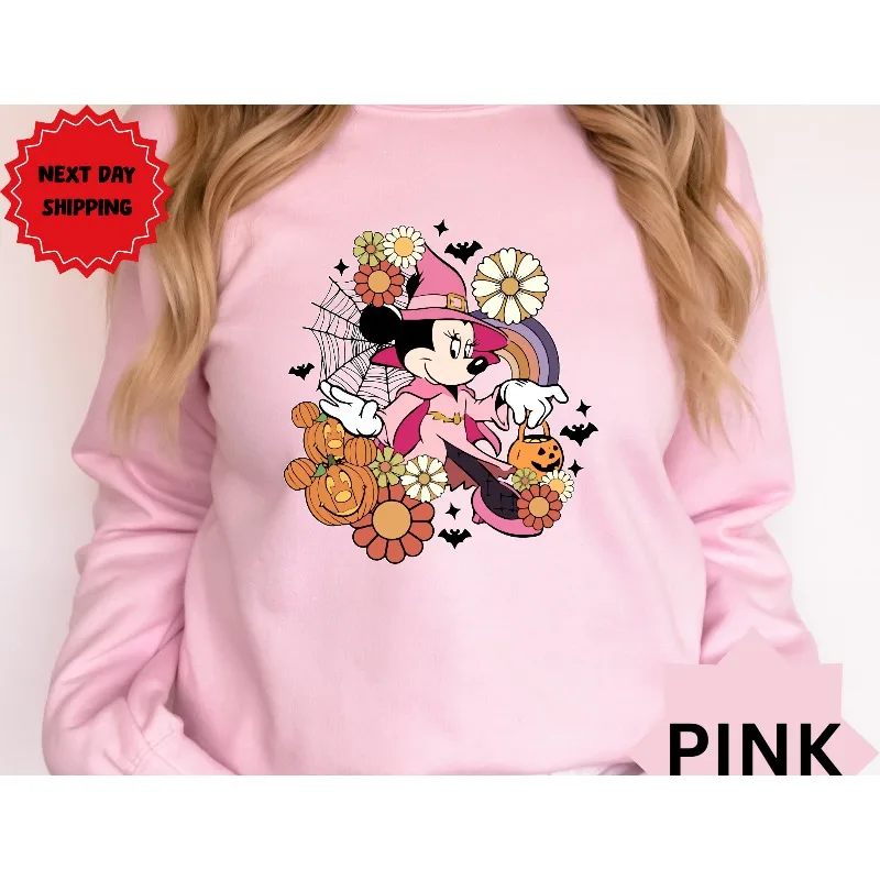 Sweat-shirt à capuche Disney Minnie Mouse pour Halloween et femme, vêtement de rue décontracté, à la mode, nouvelle collection automne/hiver