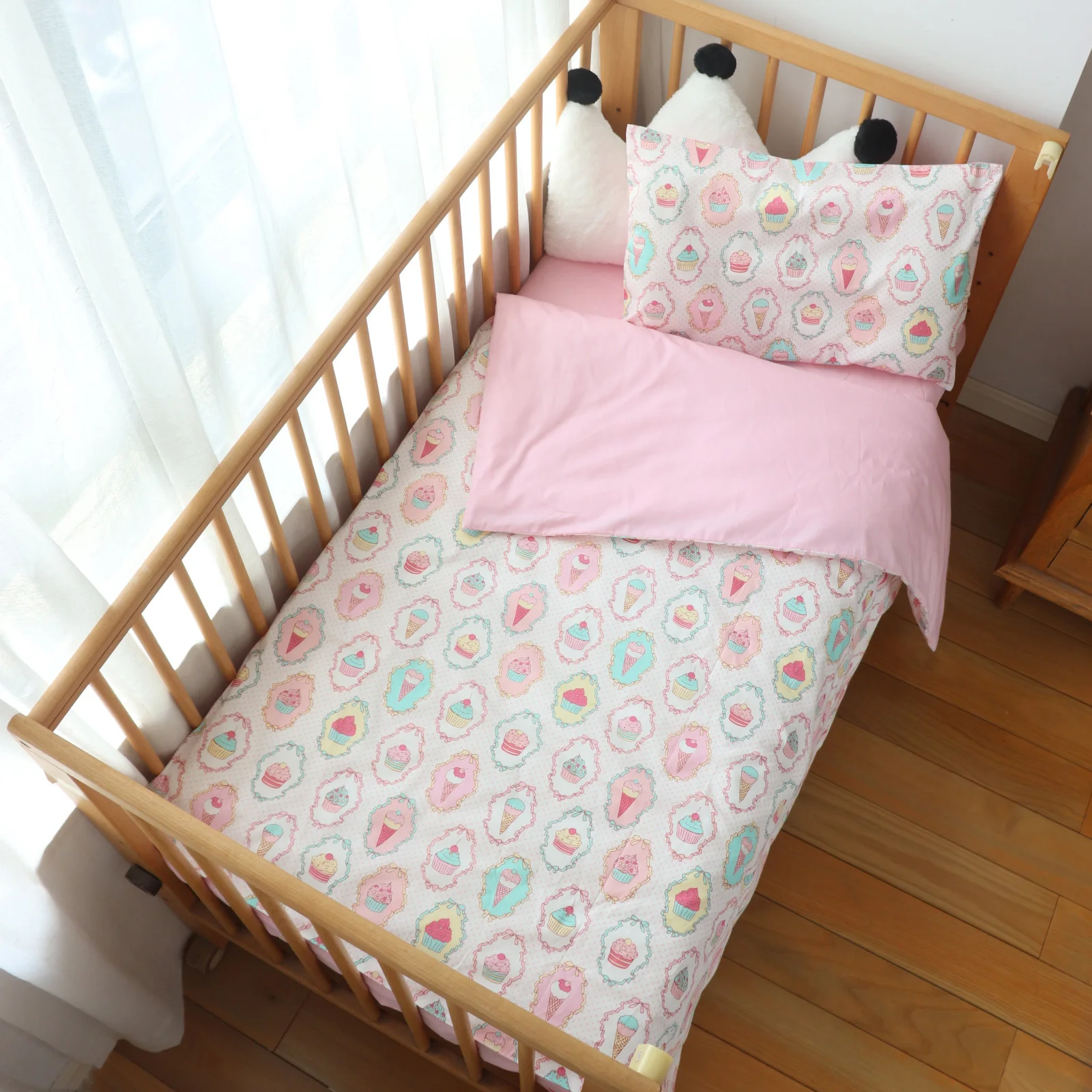 3Pcs Baby Crib Bedding Set Woven Cotton Newborn Cot Bed Linen Duvet Cover Pillowcase Sheet Cartoon Infant Bedding Kit No Filler