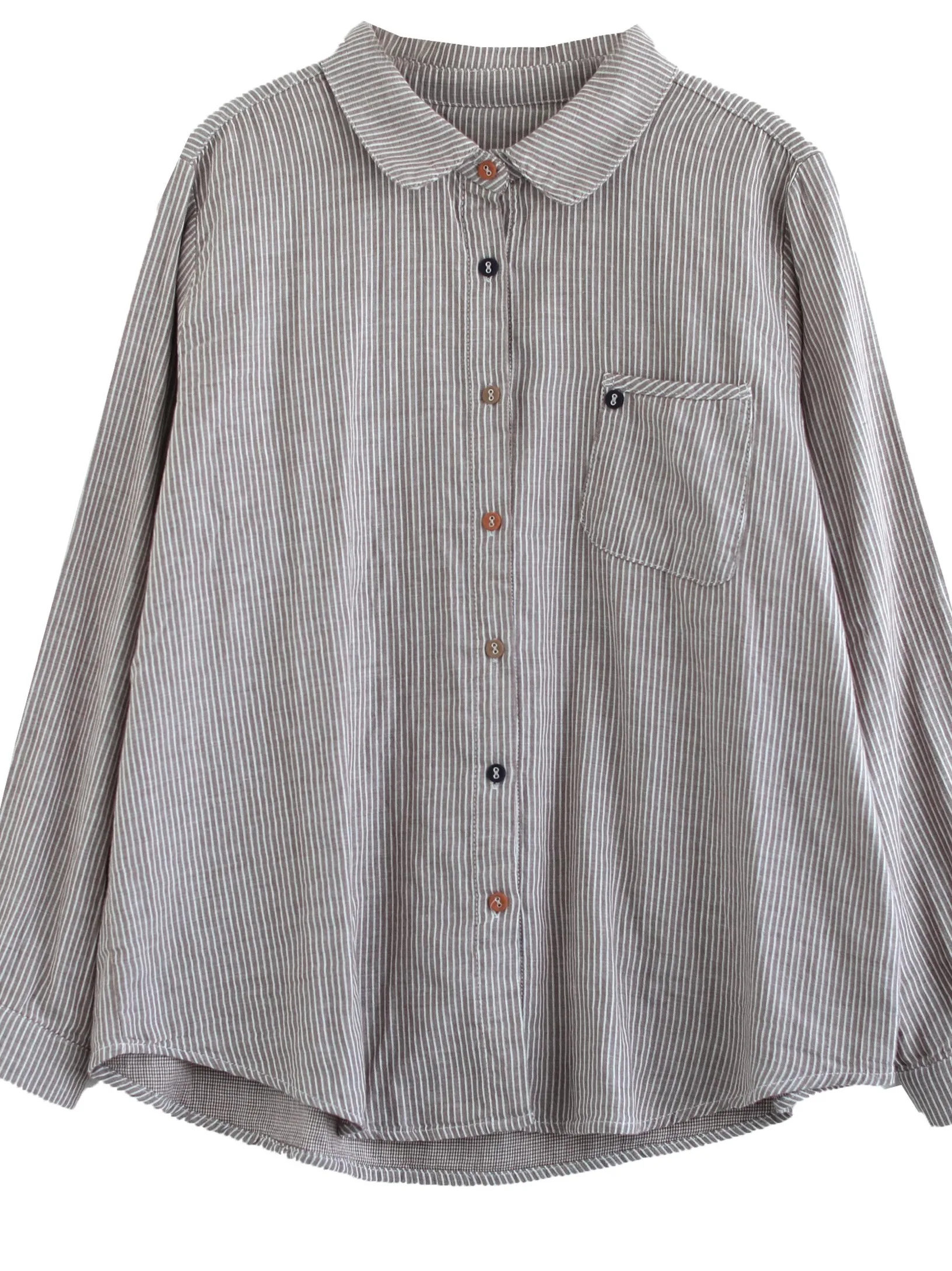 Low Profile Commuting Vertical Stripes Cotton irt Loose Long Sve Damen Faion Retro Sle Atmungsaktives, bequemes Oberteil