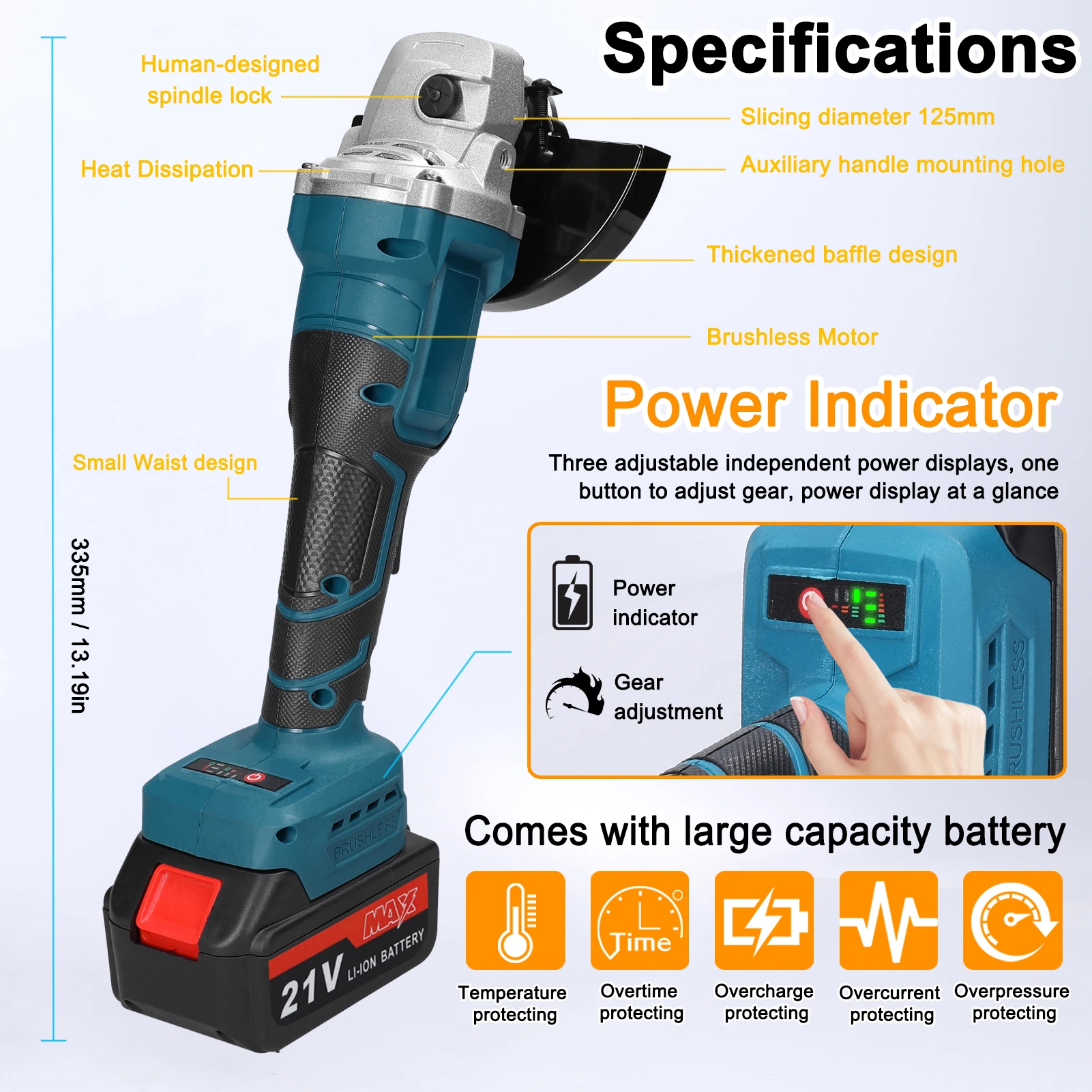 125 Type Electric Angle Grinder Brushless Motor High Power Electric Grinding Tools Handheld Cutter Utility Power Tool Polishing