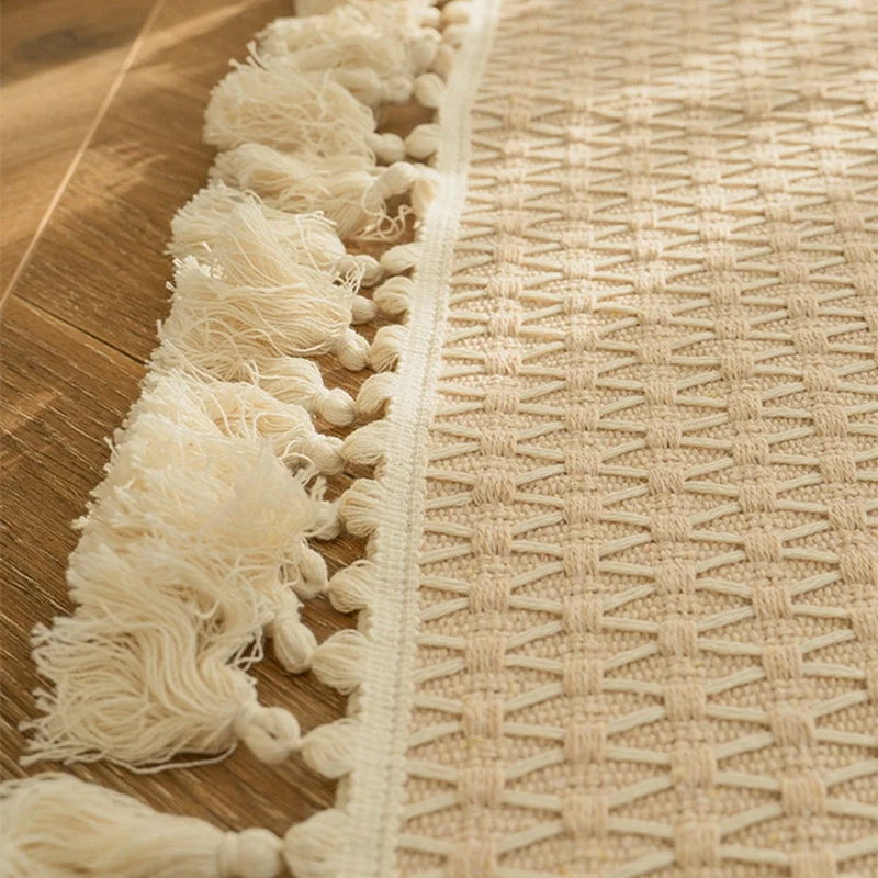 AA49 Cotton & Linen Woven Carpet Thin Fabric Can Be Machine Washed. Cotton Bedside Blanket