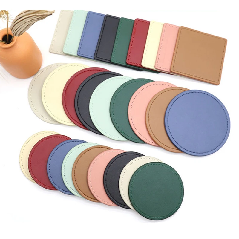 Sous-verres en cuir PU, 1 pièce, tampons de tasse ronds personnalisés gratuits, napperon imperméable et résistant à la chaleur, tasse de thé, café, outils de Bar, décoration de la maison