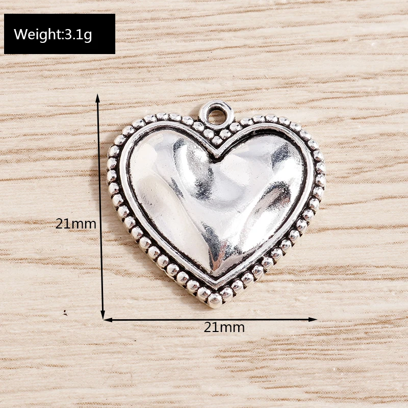 10pcs 21x21mm Cute Alloy Love Heart Charms Pendants for Making Drop Earrings Necklaces Bracelets DIY Crafts Jewelry Findings