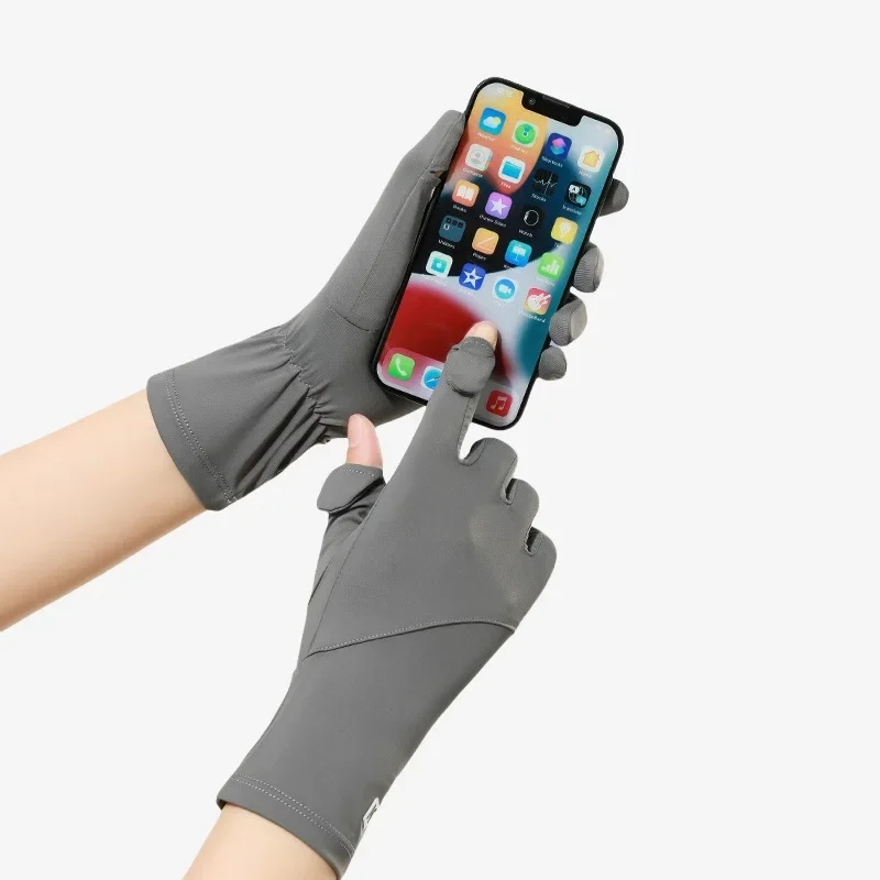 Перчатки из ледяного шелка с сенсорным экраном, высокоэластичные солнцезащитные перчатки с откидным пальцем, удлиненные анти-УФ-варежки для вождения, спорт на открытом воздухе