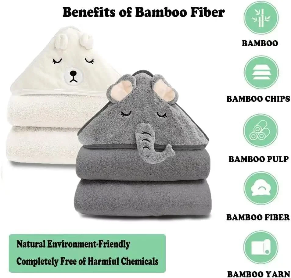 2 Pack Bamboo Hooded Baby Towel Premium Soft Bath Towel for Bathtub for Babie Natural Baby Stuff Towel for Boy and Girl