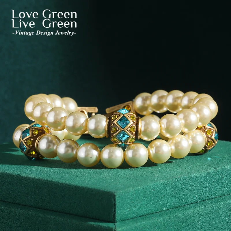 

Vintage Layered Pearl Bracelets For Woman 18k Real Gold Color Rhinestones Ball Charm Luxury Jewelry Designers 2025 Girls Gift