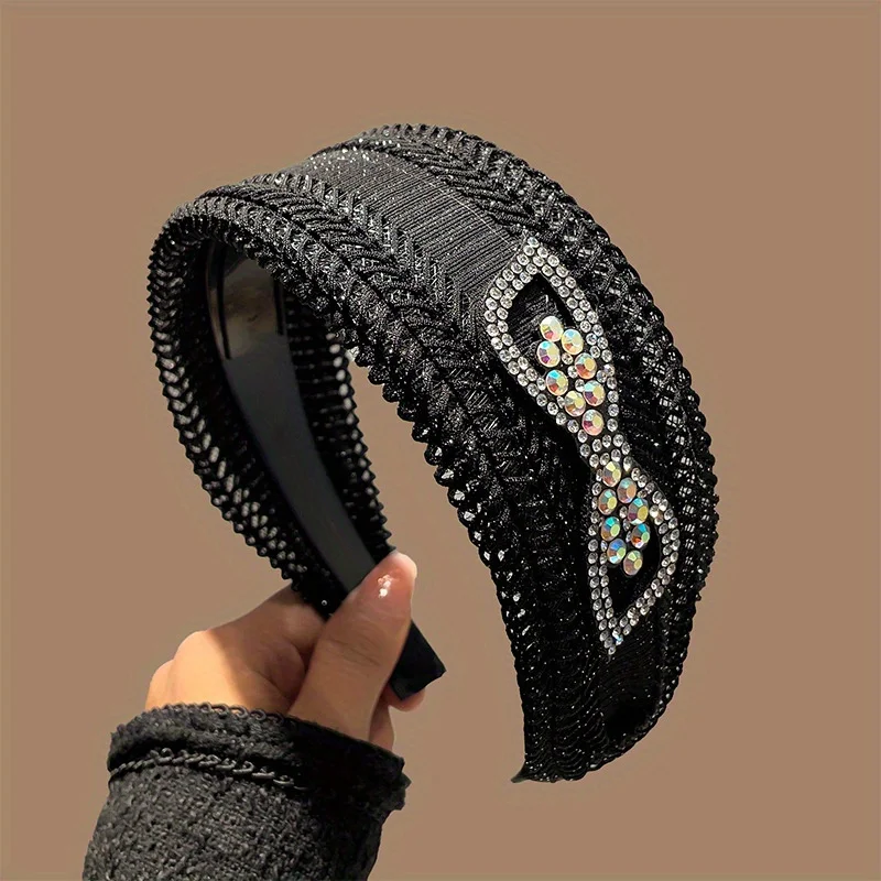 

Vintage Crystal Lace Headband, Wide Elegant Hair Hoop Non-Slip for Women Wedding Banquet Party Summer Hair Accessories