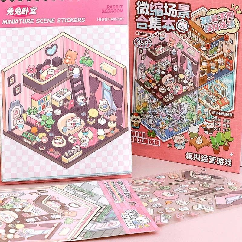20 ใน 1 การ์ตูนสติกเกอร์สติกเกอร์หนังสือความงามสติ๊กเกอร์ 3D ฉากสติกเกอร์ Scene Book