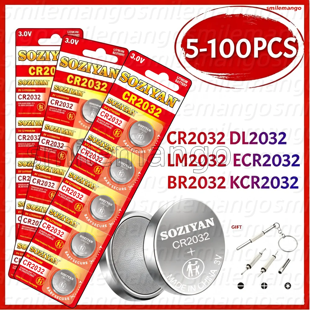 5-100PCS 3V CR2032 Button Cell Batteries CR 2032 DL2032 BR2032 KL2032 ECR2032 Lithium Button Battery For Watch Remote Key
