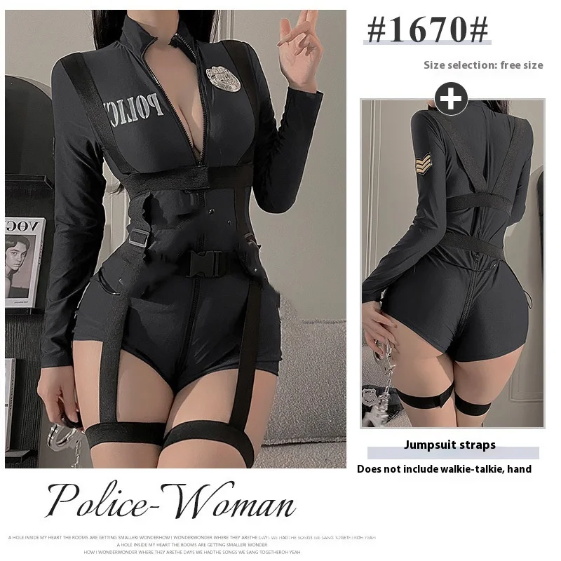 Erotic Lingerie Nightclub Female Biker Police Double Head Zipper Free Crotch Cospaly Role-Playing Uniform Female