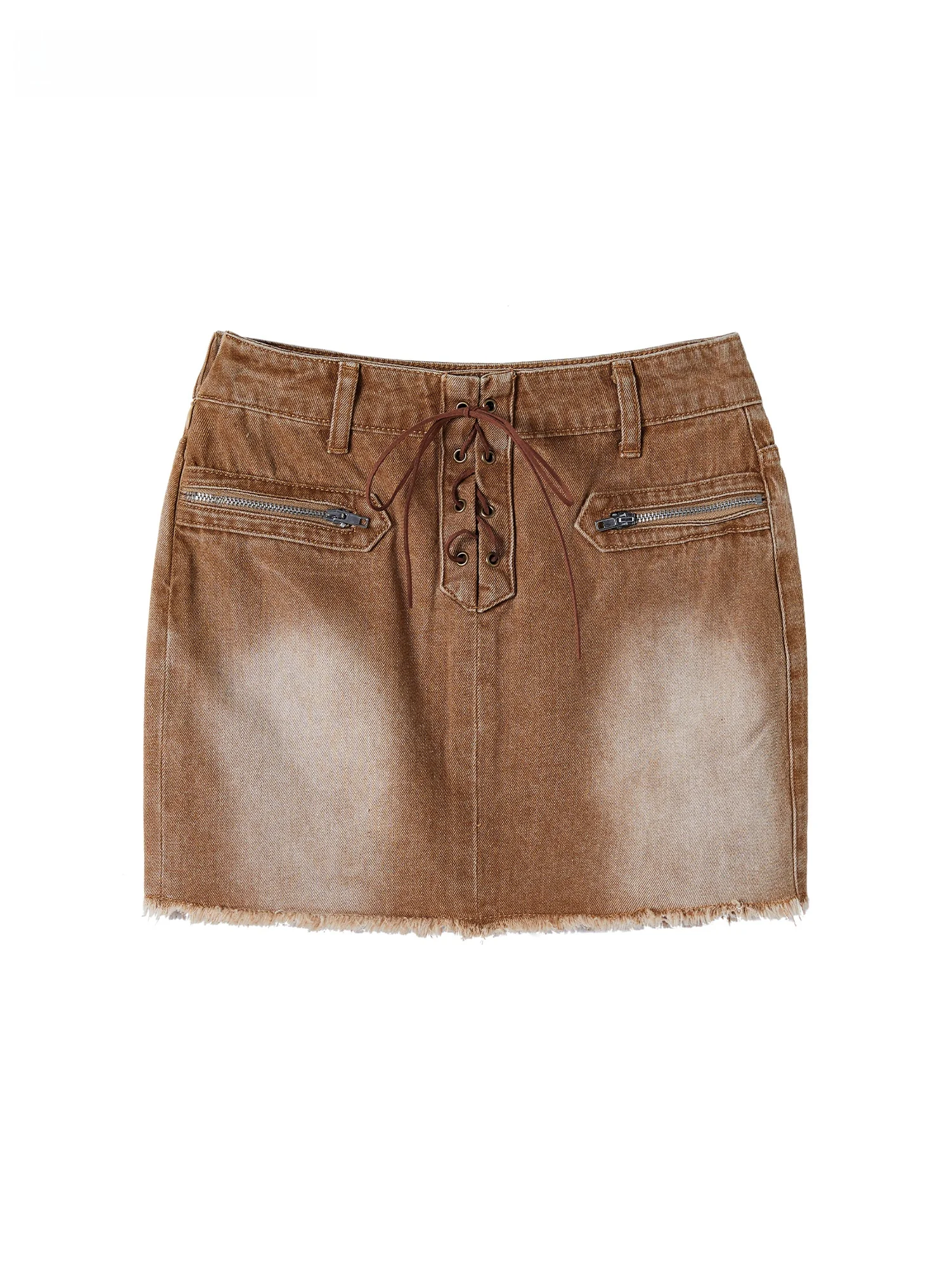 

Cool Retro American Style Distressed Hem Denim Skirt High Waist Tie Short Bodycon Skirt by BETTERSAY Fashion Lady's Skirt