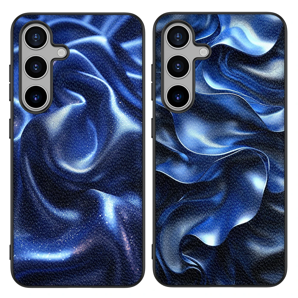 Back Cover Leather Case for Samsung Galaxy S20 S21 S22 S23 S24 Plus Ultra FE Fan Edition 5G with Blue Cloth Pattern Image Print