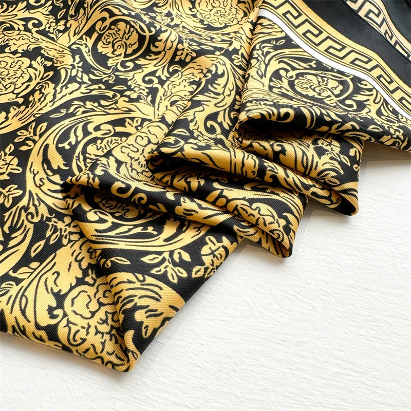 New Luxury Brand Rose Printed Twill Silk Scarf Women Spring and Autumn Scarves Head Scarf 90cm Large Square Shawl Foulard Lady