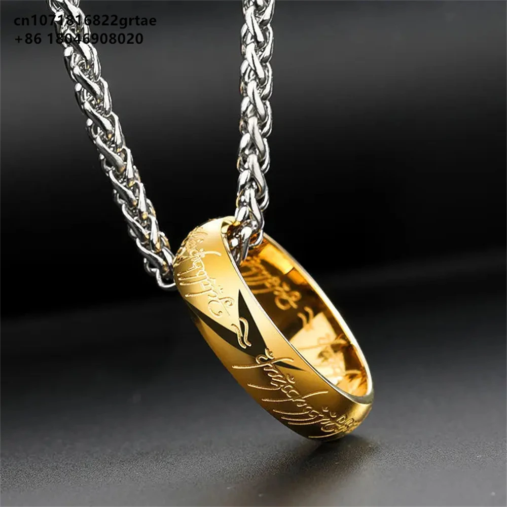 Lord of the one Rings thick chain advanced pearl chain movie with the same necklace ring hip-hop 3D carving inside and outside.