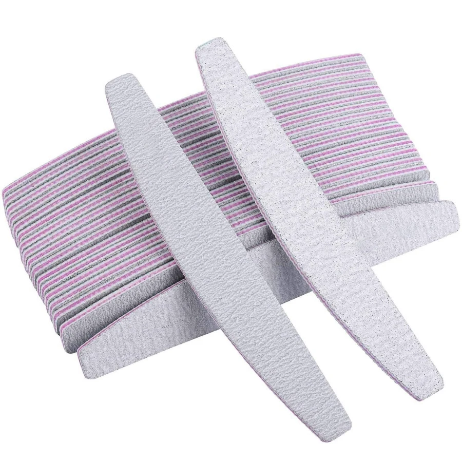 1/50Pcs Nail File Buffer 100/180 Grit Half Moon Nail Files Double Side Sandpaper Nail Sanding Grinding Nail Polish Manicure Tool