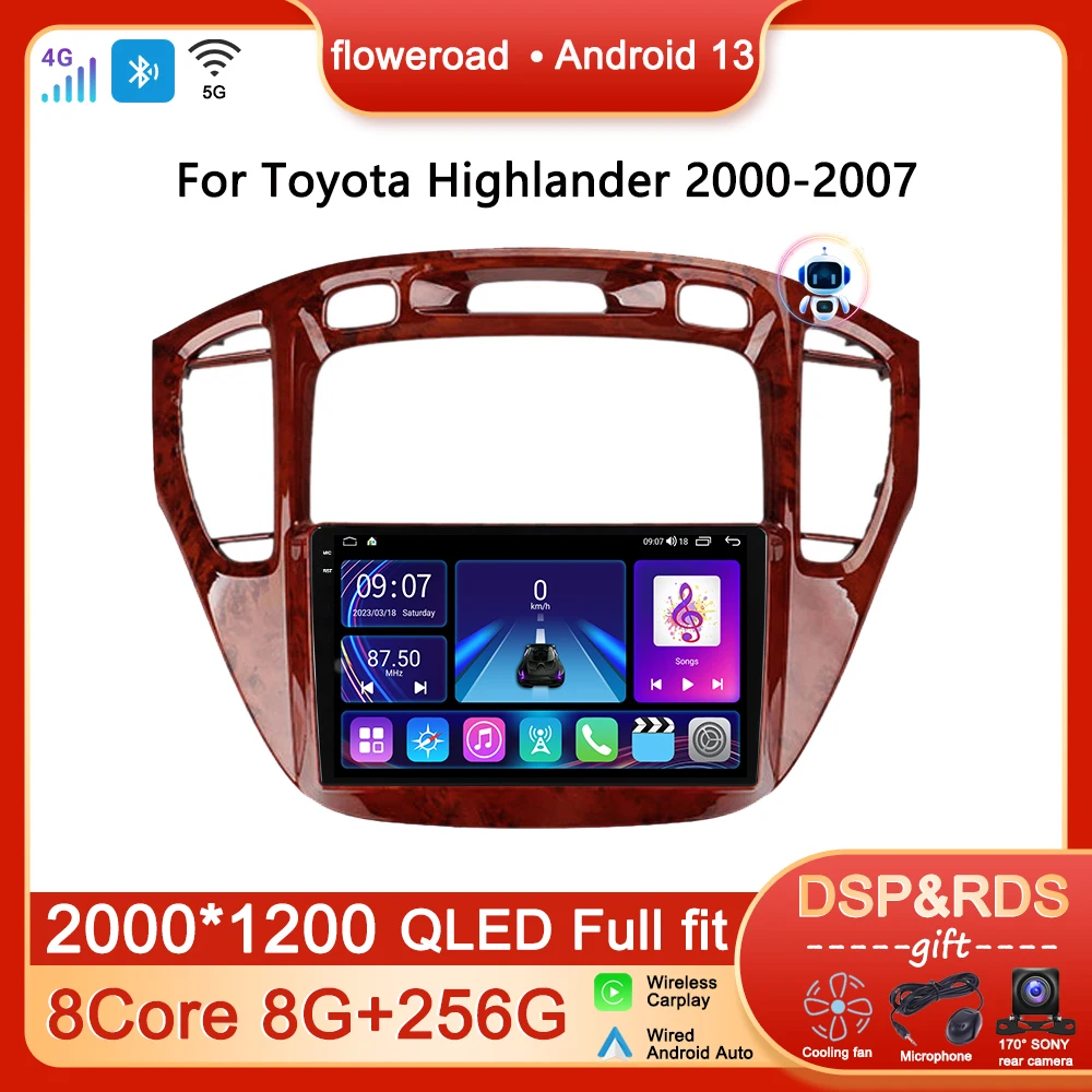 

Экран Android 13 для Toyota Highlander 2000 - 2007 автомобильное радио мультимедийный плеер GPS-навигация головное устройство SWC NO 2 din DVD 4G WIF