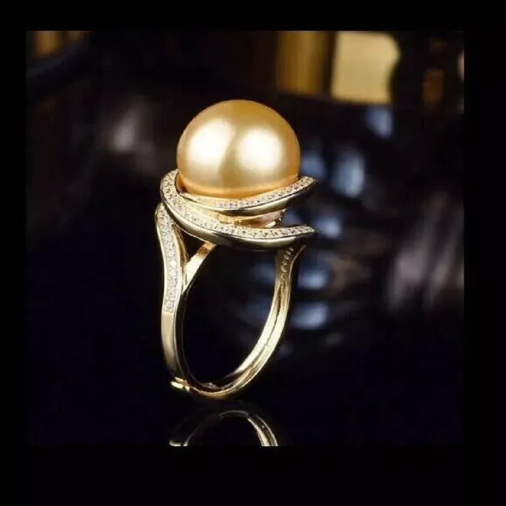 Gorgeous AAAAA 9-10mm 10-11mm 11-12mm Natural South Sea Round Gold Pearl Ring Open Ring 925s