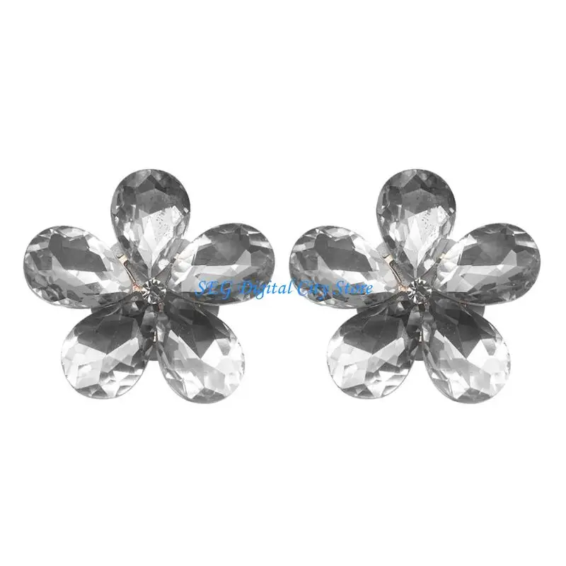 U75B 1 Pair Elegant Flower Shaped Headset Ornaments With Decorative Rhinestones For Daily Use And Gift