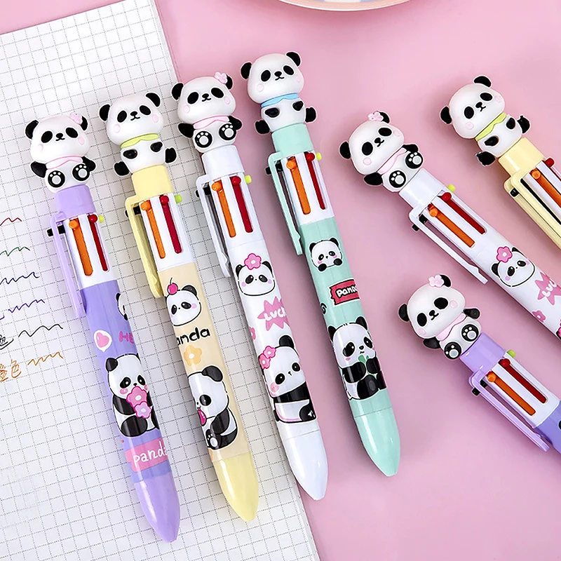 6 Colors Ballpoint Pen Cartoon Panda 0.5mm Colorful Ink Ballpoint Pens Kawaii Pen School Office Supplies Student Stationery Gift
