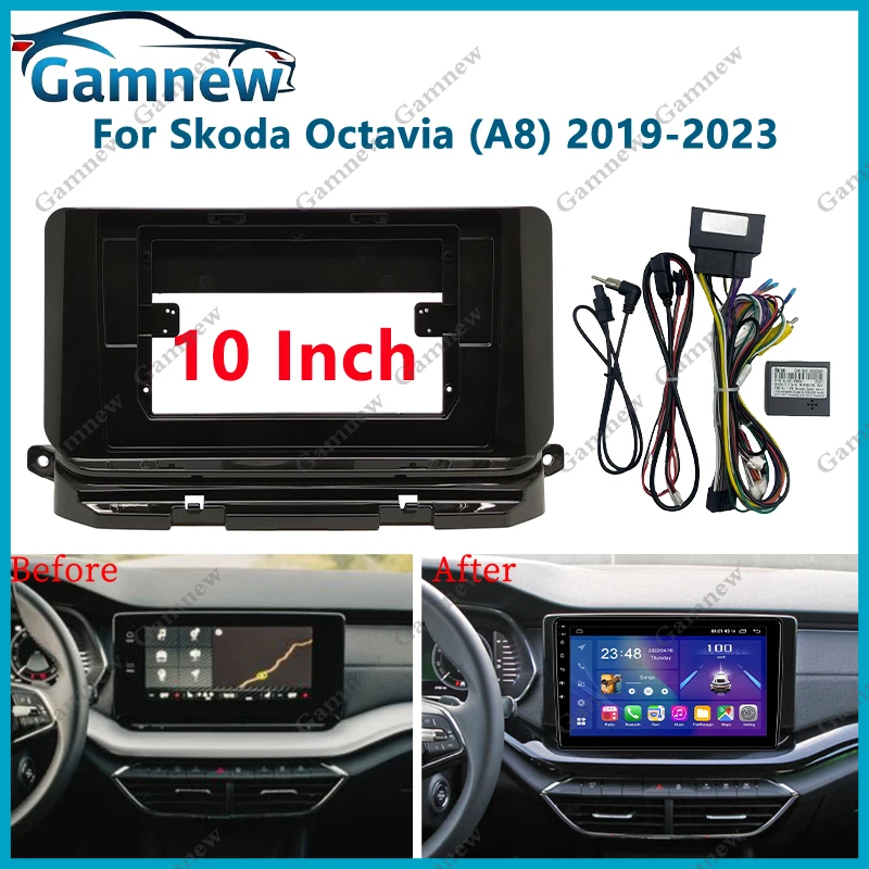 

10-дюймовая автомобильная рамка, адаптер для фасции, Android-радио, комплект панели для установки приборной панели для Skoda Octavia 4 A8 2019-2023