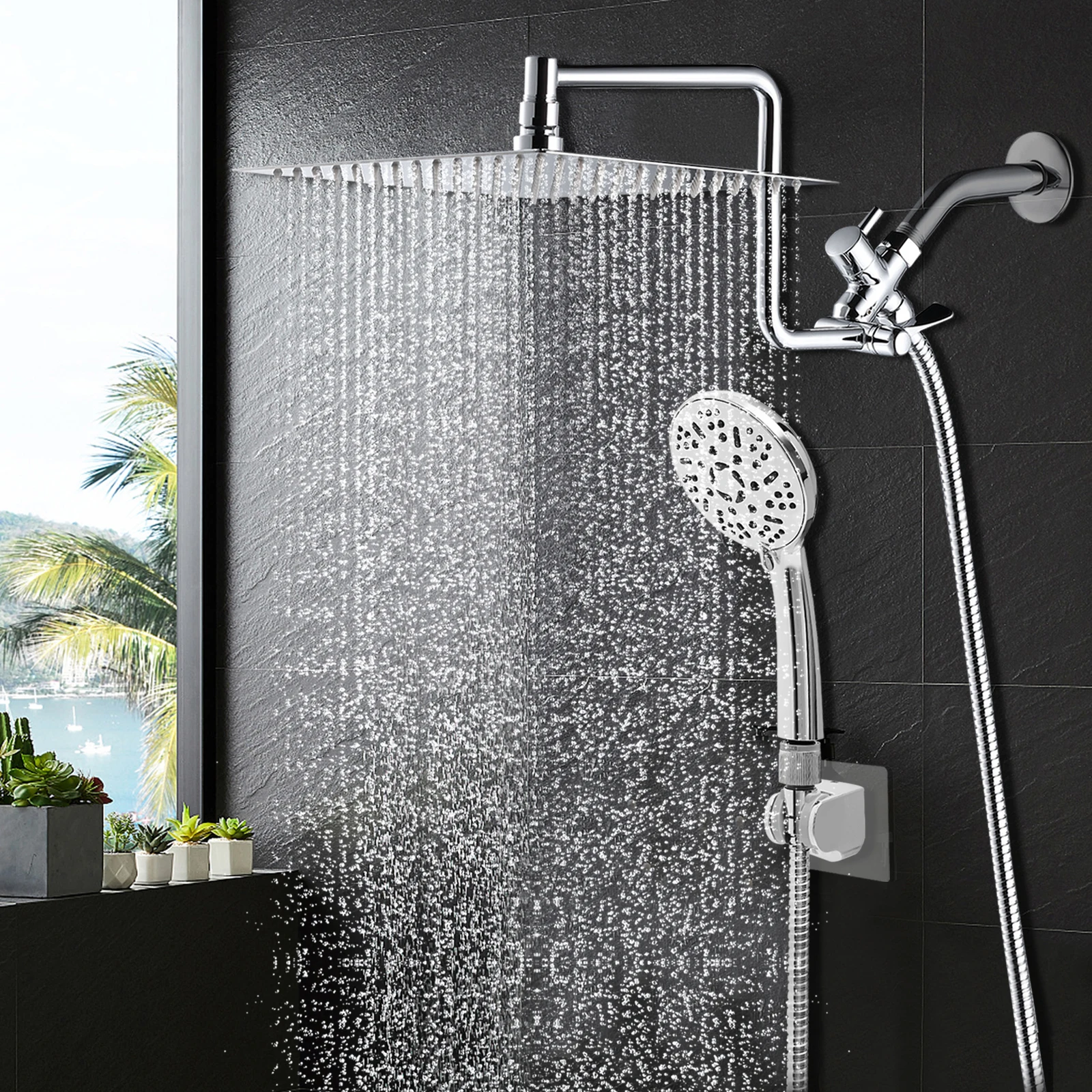 

Powerful Stainless Steel Shower Head Shower Holder Extra Long Shower Hose