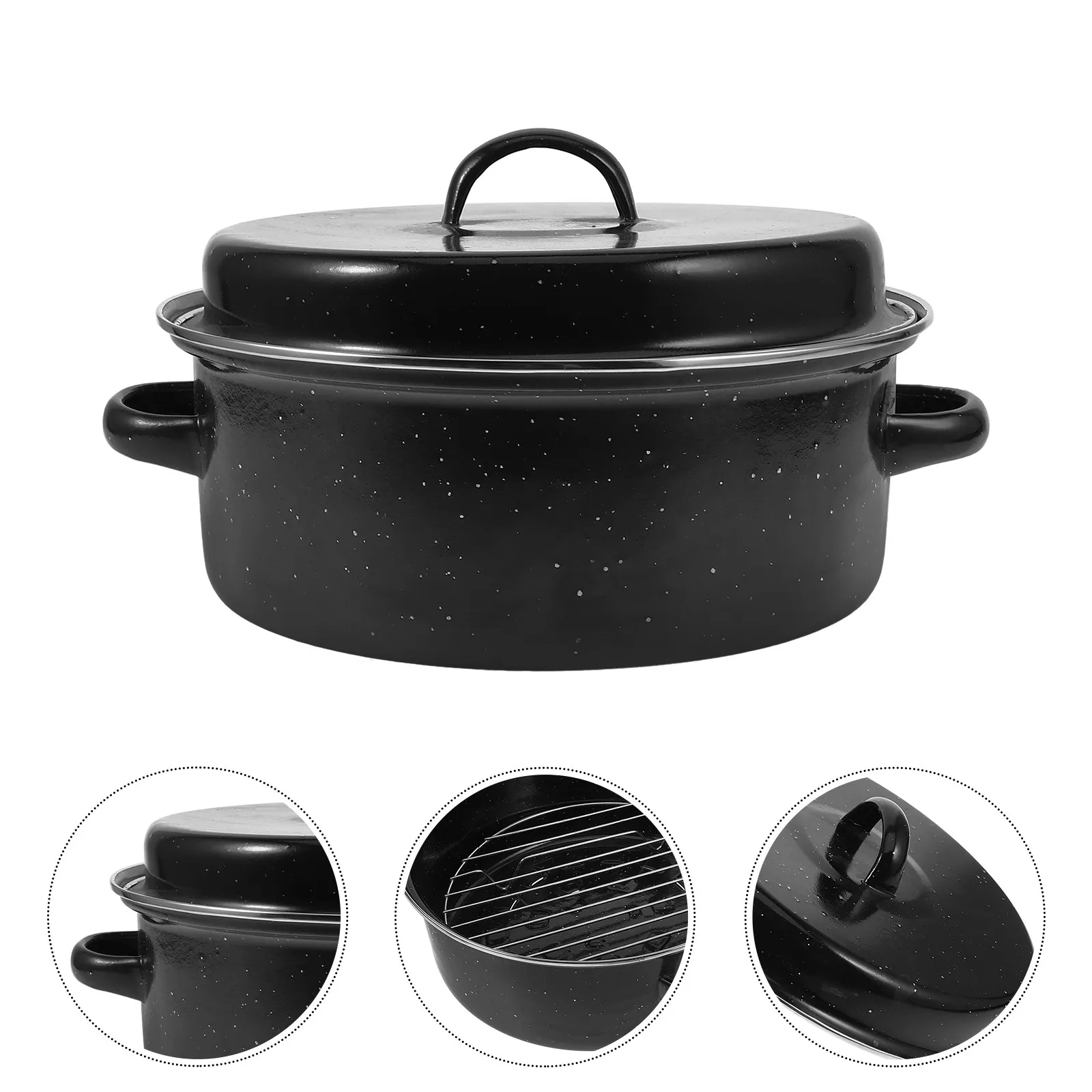 Enamel Roasting Pot with Lid Multi Function Cooking Pot for Roasted Sweet Potatoes Corn Baking Turkey Heat Resistant Kitchen