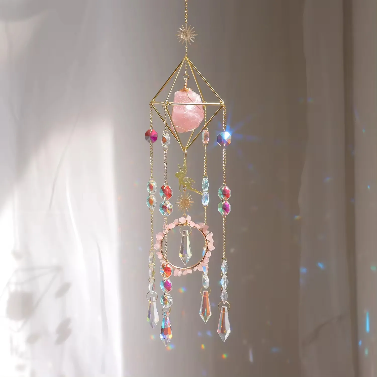 Sun Crystals Big Wind Chime Prism Sun Light Catcher Handmade Jewellery Garden Hanging Pendant Ornament Window Curtain Home Decor