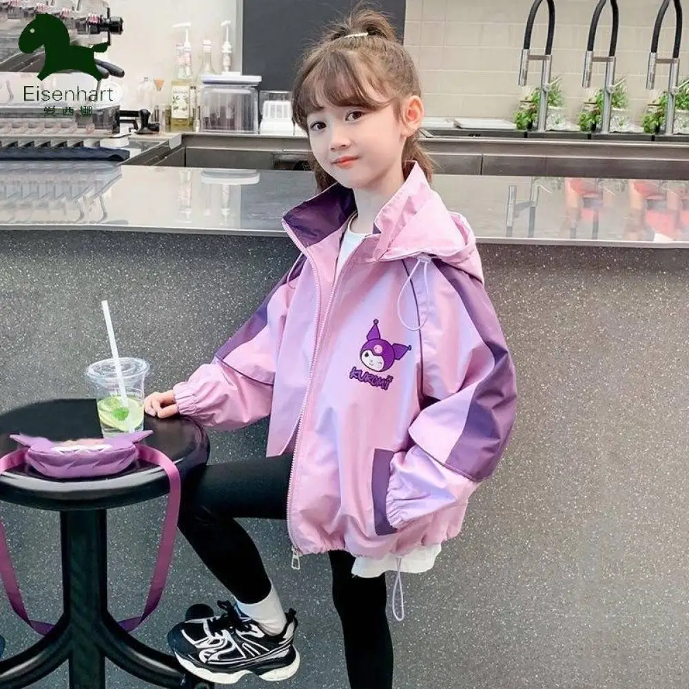 Kuromi Kids Outdoor Jackets Girls Coats Sanrio Anime High-Quality Windbreaker Girl Autumn Fashion Casual Zip Jacket Windcheater