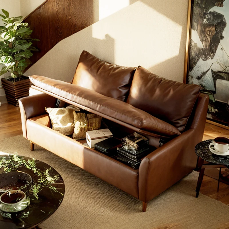 

Medieval style storage sofa small apartment three-person living room multi-functional box sofa straight