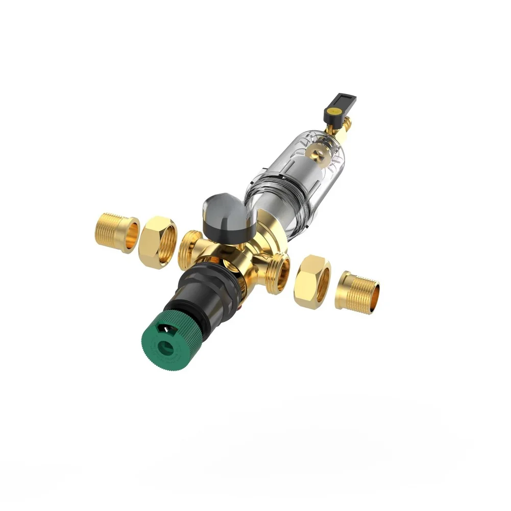 Copper Body Pressure Regulator with Pressure Gauge and Reusable Spin Down Filter for 1/2 3/4 1 Inch Pipe Systems