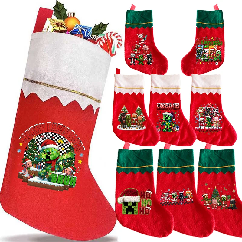 

Pixel Game Theme Candy Bag Minecrafted Christmas Stockings Sack Gift Bags Xmas Decoration Home Sock Navidad Tree Decoration Gift