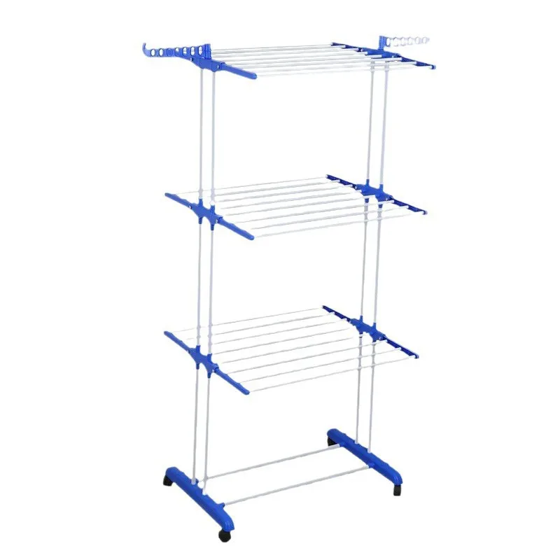 Airfoil foldable drying rack Floor-to-ceiling drying rack Three-layer movable multi-functional drying rack
