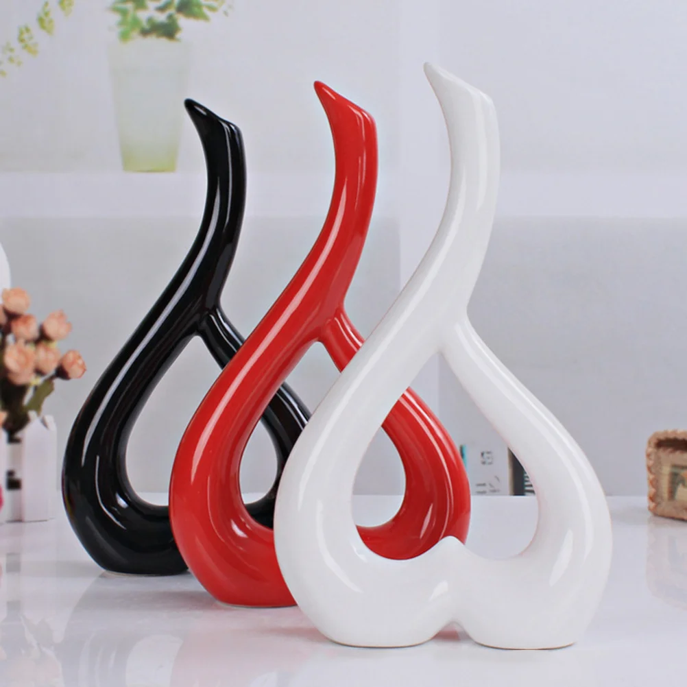 

1Pcs Black Heart Shaped Ceramic Ornament Multi-Functional Flower Vase Receptacle Home Decoration Bright Room Adornment