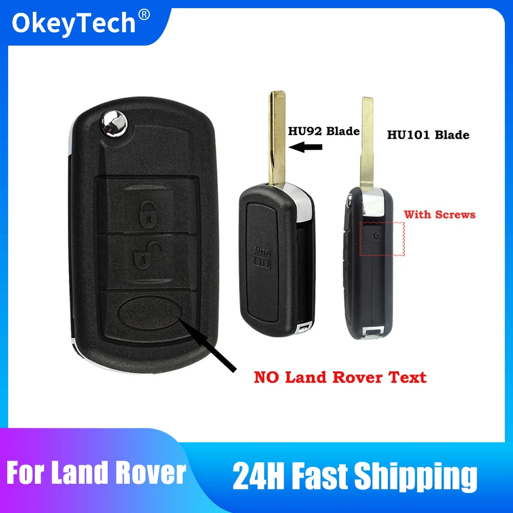 OkeyTech 3 Button Replacement Key Shell Folding Flip Remote Key Case For LAND ROVER Range Rover Sport LR3 Discovery HU101 Blade