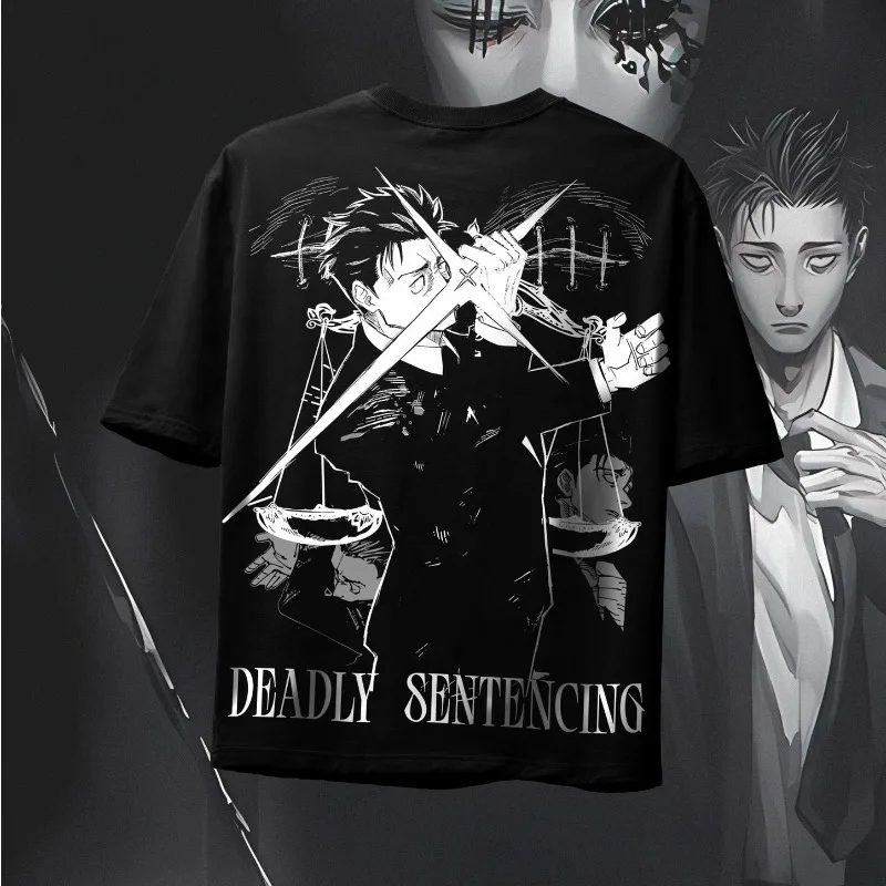 Justice Is BlindDouble SidedPrint T Shirt,GothicDeadly Sentencing Manga Line Art Oversized Tee,DarkStreetwear Unisex ShortSleeve