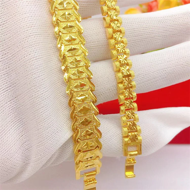 

Luxury 18K Gold Bracelet for Wedding Engagement Fashion Jewelry Widen Watch Chain Bracelet Not Fade Fine Jewelry Gifts