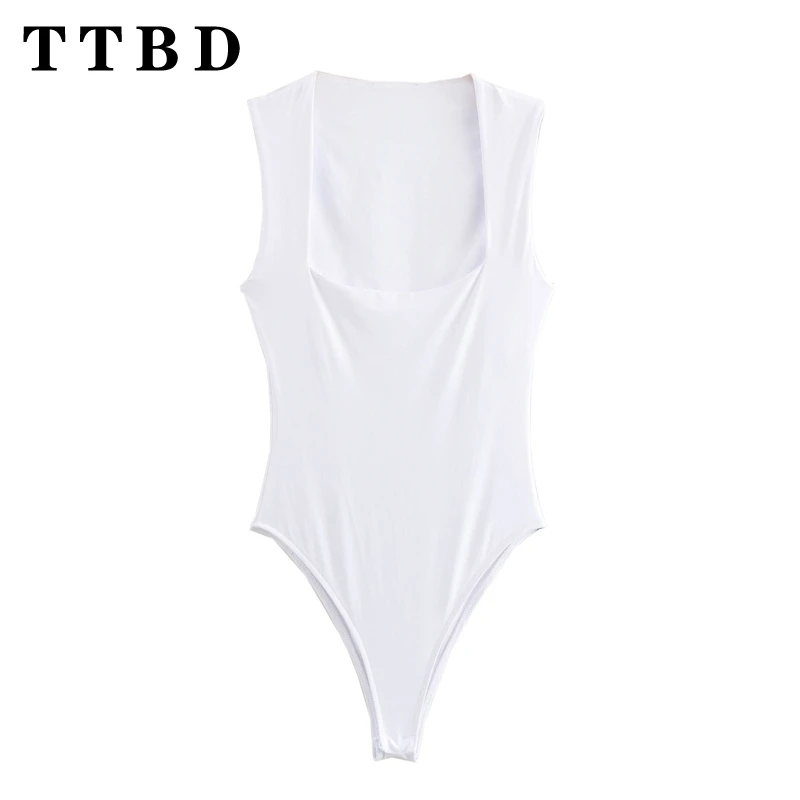 TTBD 2024 Summer Wear New Women\'s Bodysuit Sleeveless Trend Solid Color Casual Off Shoulder Top