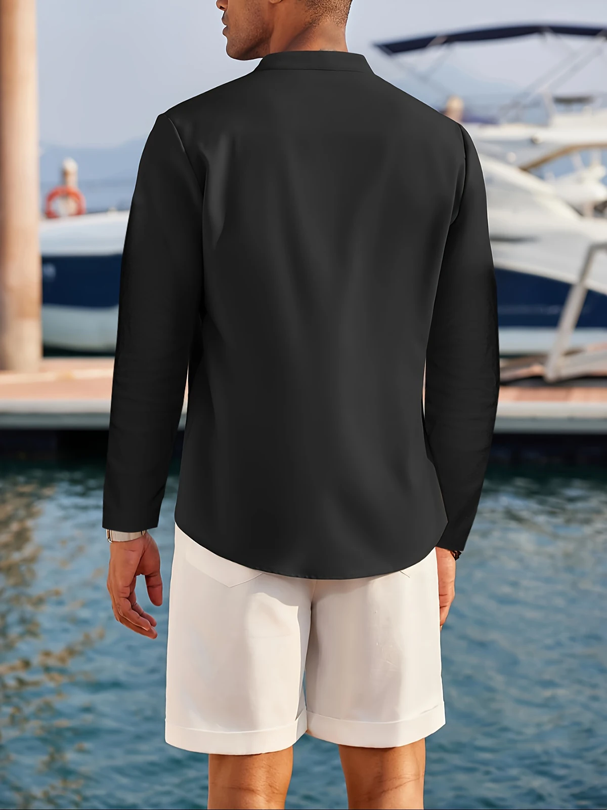 Men's Plus Size Khaki Henley Shirt Long Sleeve Button Lapel Casual Shirts Top Autumn Beach Loose Solid Daily Basic Male Shirts