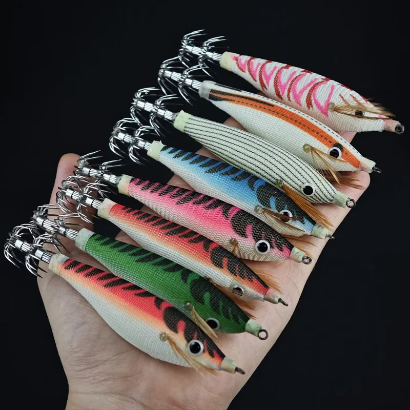 Ackibbik 8 stücke Leuchtende Horizontale Tintenfisch Jig Glow Tintenfisch Jigs Salzwasser Tintenfisch Garnelen Köder Jig Tintenfisch Jig Angeln Locken