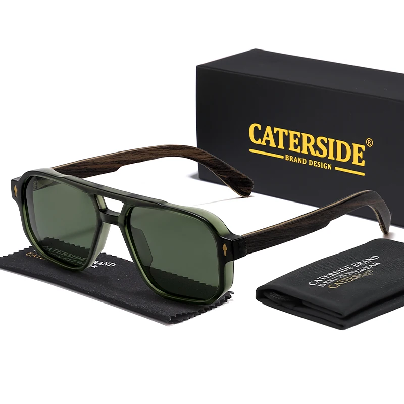 

CATERSIDE Vintage Men Polarized Sunglasses Retro Luxury Brand Design Solid Wood Temple Sun Glasses Women Party Travel Glasses