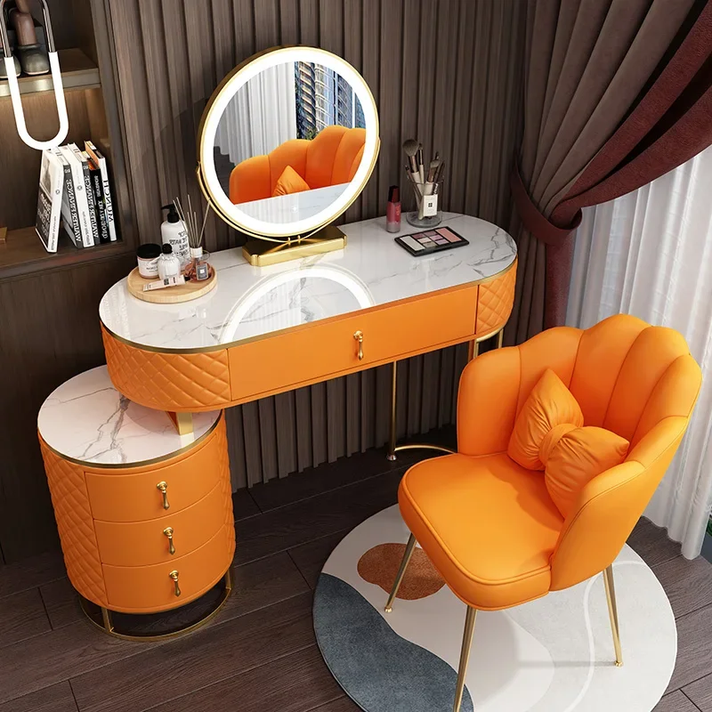 Luxury Flower Dressing Table Makeup Storage Cabinet Bedroom Vanity Desk Smart Light Mirror Drawers Toaletka Dresser Furniture